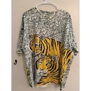 Vintage all over print big cat Tiger shirt, jungle theme single stitch XL